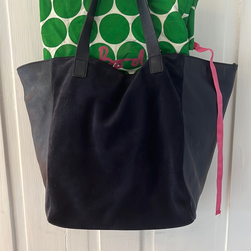 Boden navy suede and pebbled leather tote